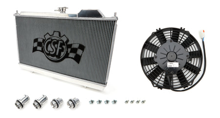 CSF Aluminum Single Pass Radiator & Fan Kit - 27 in W x 14.75 in H x 1.25 in D - Polished - Mitsubishi Lancer 2003-06