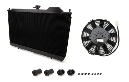 CSF Aluminum Single Pass Radiator & Fan Kit - 27 in W x 14.75 in H x 1.25 in D - Black - Mitsubishi Lancer 2003-06