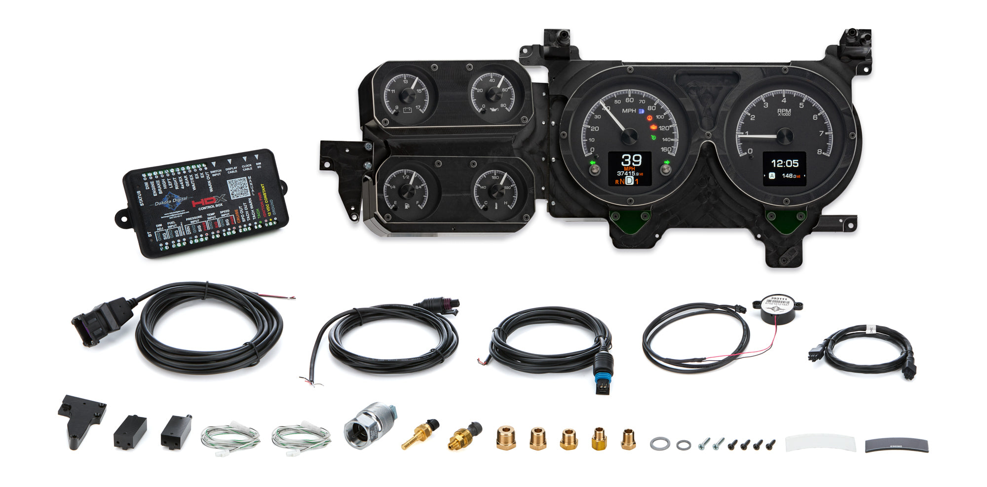 Dakota Digital HDX Direct Fit Gauge Kit - Fuel / OP / Speedometer / Tach / Volt / WT - Black Face - GM Fullsize SUV / Truck 1973-91