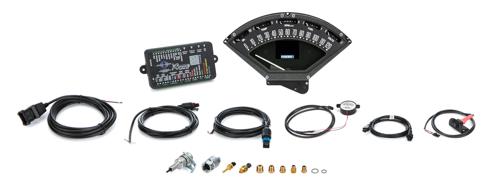 Dakota Digital RTX Series Gauge Kit - Fuel / OP / Speedometer / Tach / Volt / WT - Black Face - Chevy Fullsize Car 1955-56