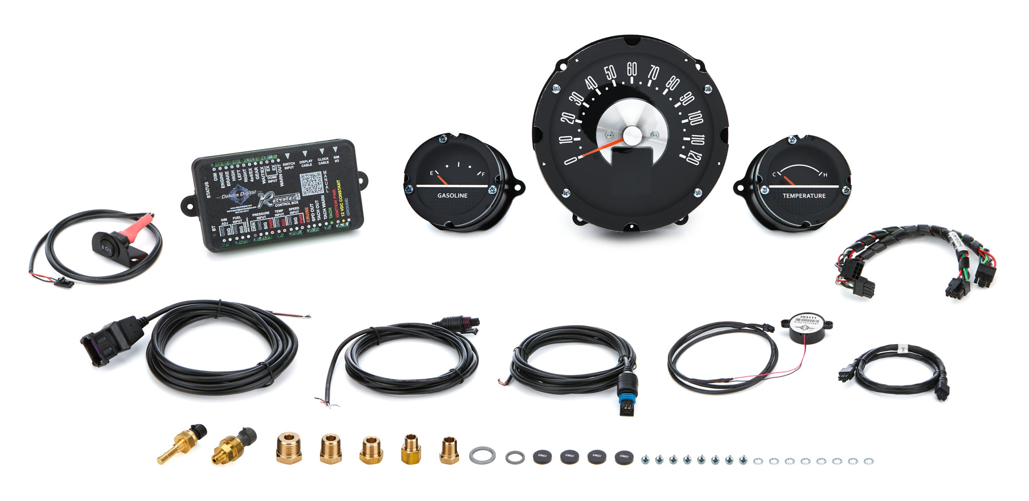Dakota Digital RTX Series Gauge Kit - Fuel / Speedometer / WT - Black Face - Chevy Fullsize Car 1957
