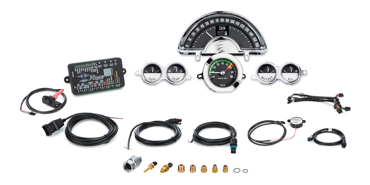 Dakota Digital RTX Series Gauge Kit - Fuel / OP / Speedometer / Tach / Volt / WT - Black Face - Chevy Corvette 1958-62