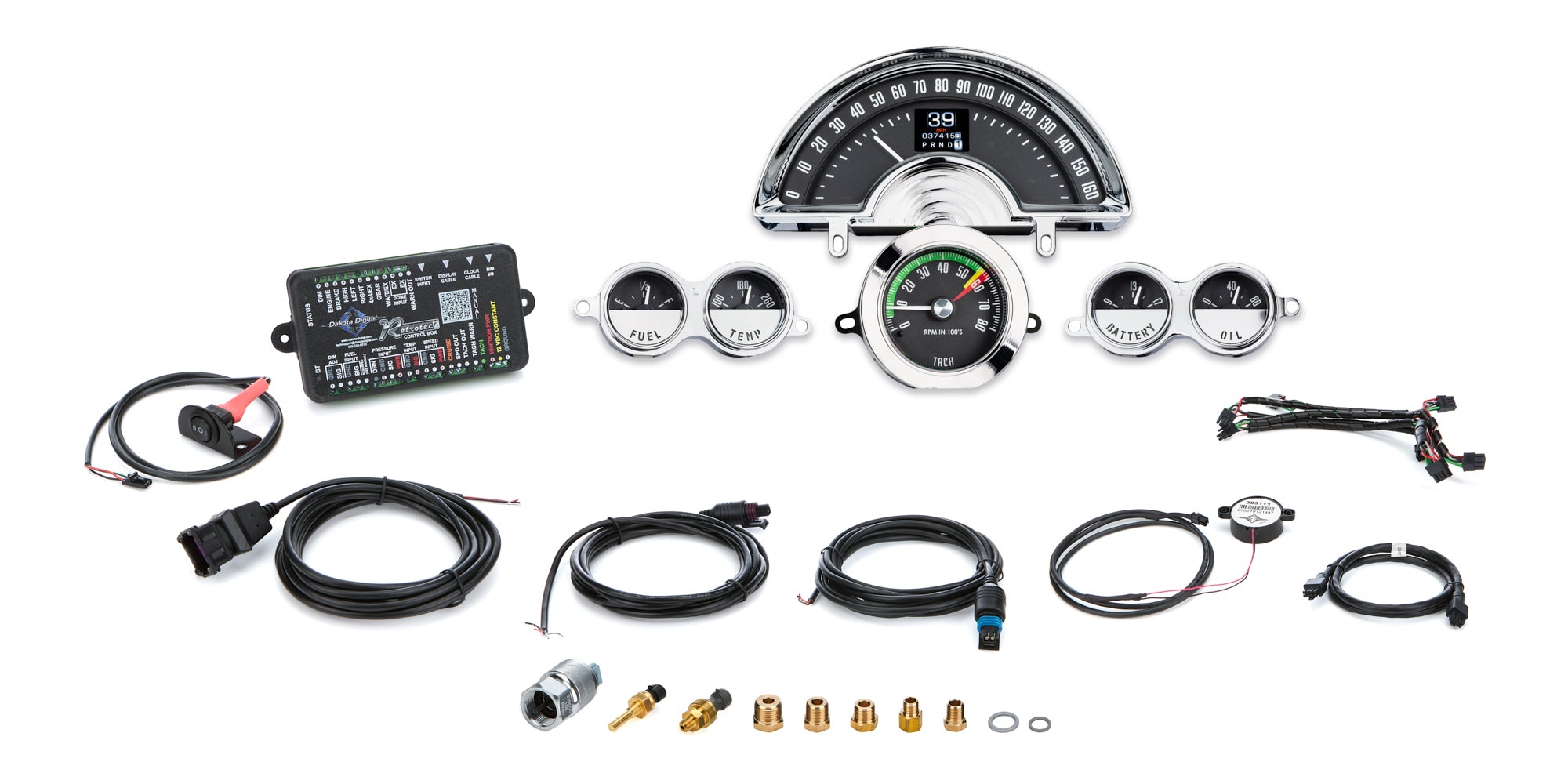 Dakota Digital RTX Series Gauge Kit - Fuel / OP / Speedometer / Tach / Volt / WT - Black Face - Chevy Corvette 1958-62