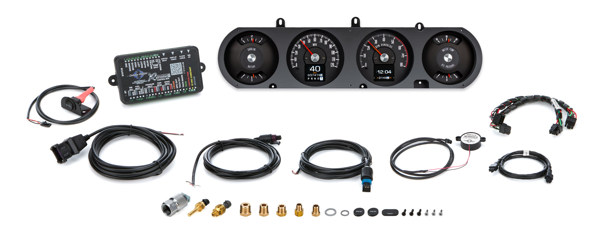 Dakota Digital RTX Series Gauge Kit - Fuel / OP / Speedometer / Tach / Volt / WT - Black Face - GM A-Body 1964-67