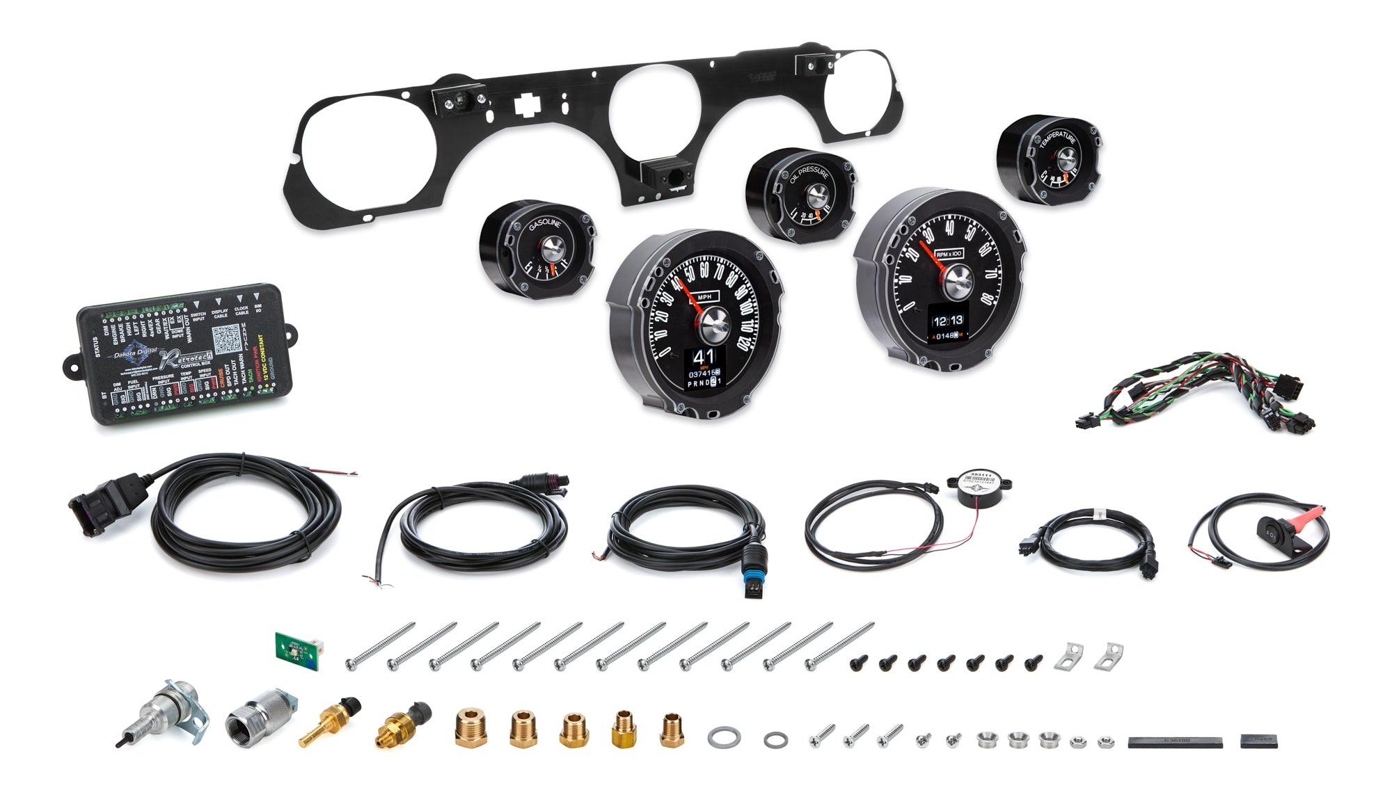Dakota Digital RTX Series Gauge Kit - Fuel / OP / Speedometer / Tach / WT - Black Face - Ford Mustang 1967-68