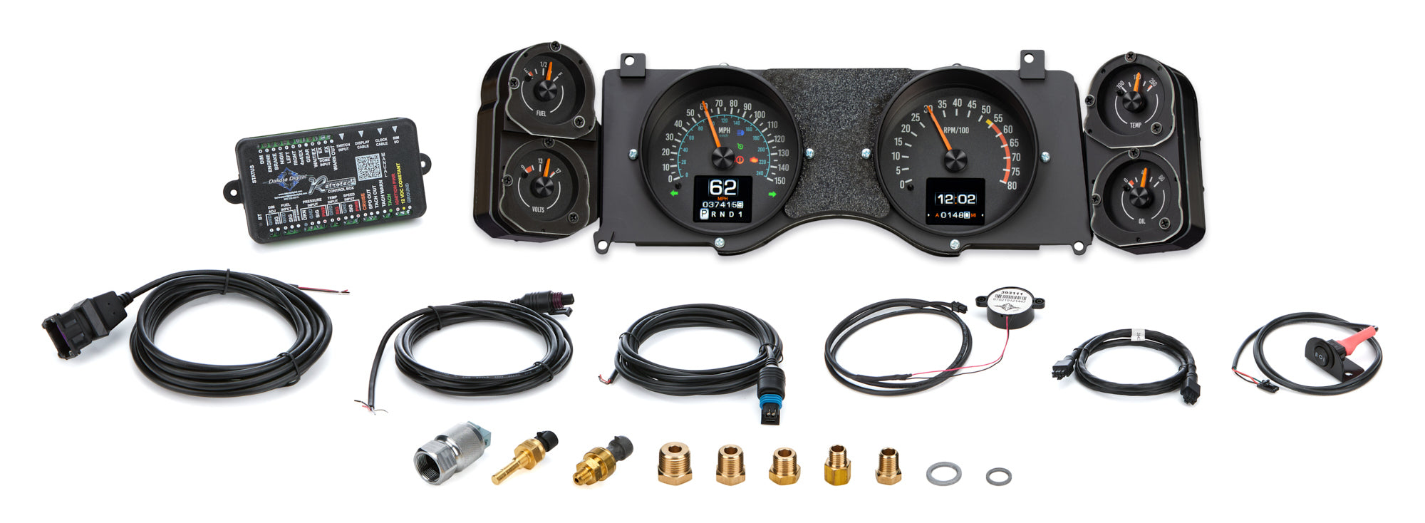Dakota Digital RTX Series Gauge Kit - Fuel / OP / Speedometer / Tach / Volt / WT - Black Face - GM F-Body 1970-78