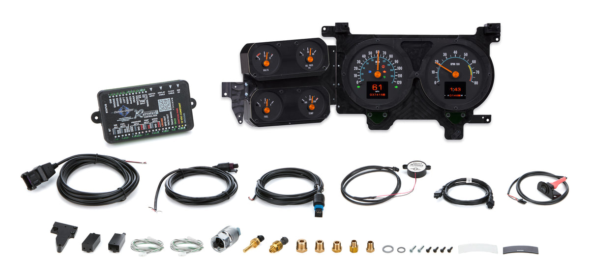 Dakota Digital RTX Series Gauge Kit - Fuel / OP / Speedometer / Tach / Volt / WT - Black / Blue Face - GM Fullsize SUV / Truck 1973-91