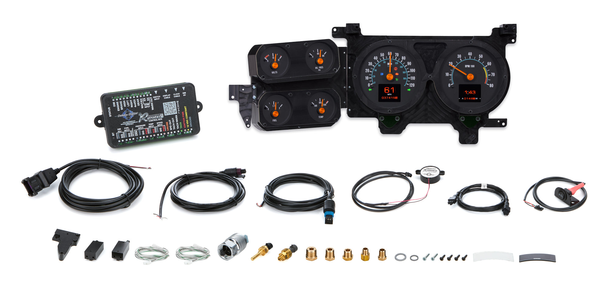 Dakota Digital RTX Series Gauge Kit - Fuel / OP / Speedometer / Tach / Volt / WT - Black / Blue Face - GM Fullsize SUV / Truck 1973-91