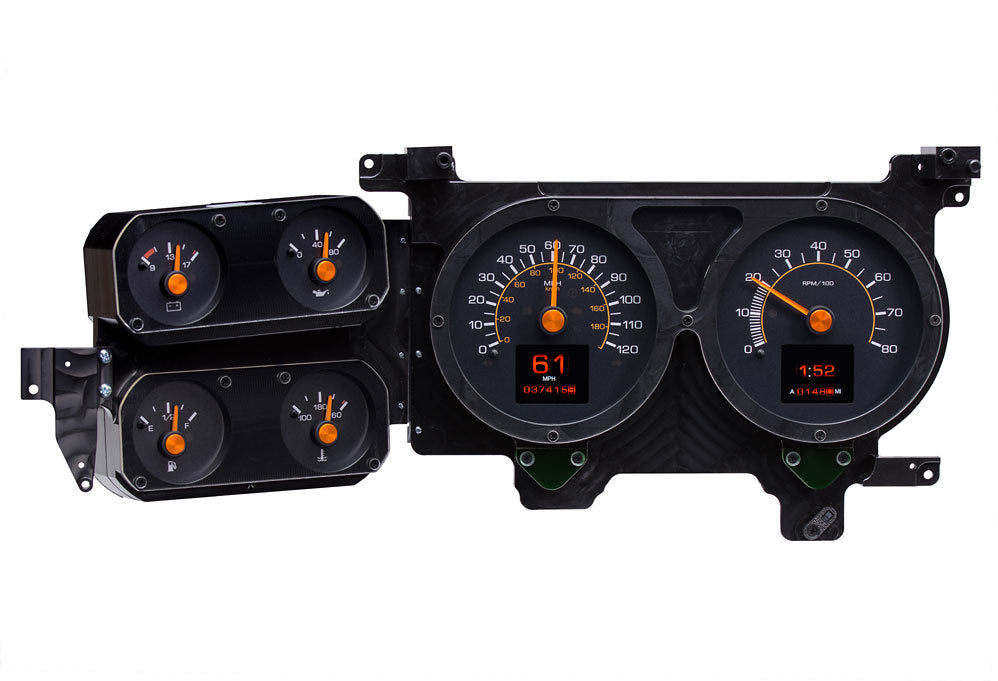 Dakota Digital RTX Series Gauge Kit - Fuel / OP / Speedometer / Tach / Volt / WT - Black / Orange Face - GM Fullsize SUV / Truck 1973-91