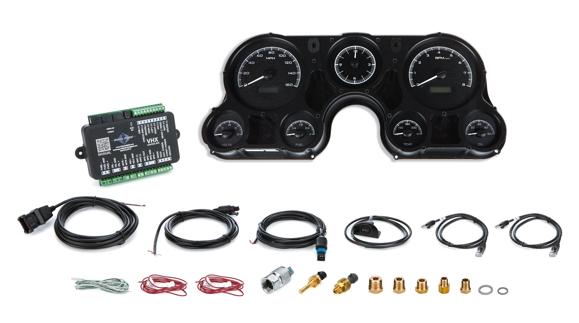 Dakota Digital VHX Series Gauge Kit - Fuel / OP / Speedometer / Tach / Volt / WT - Black Face - GM Fullsize Truck 1967-72