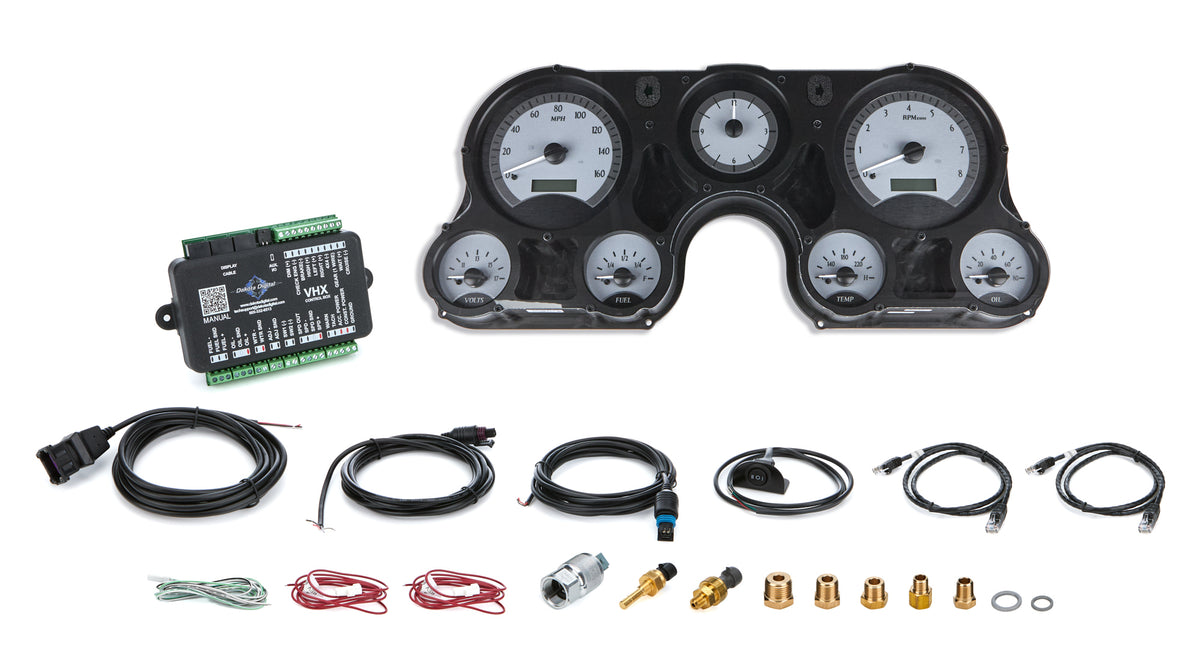 Dakota Digital VHX Series Gauge Kit - Fuel / OP / Speedometer / Tach / Volt / WT - White Face - GM Fullsize Truck 1967-72