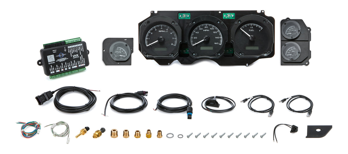 Dakota Digital VHX Series Gauge Kit - Fuel / OP / Speedometer / Tach / Volt / WT - Black Face - GM A-Body 1970-72