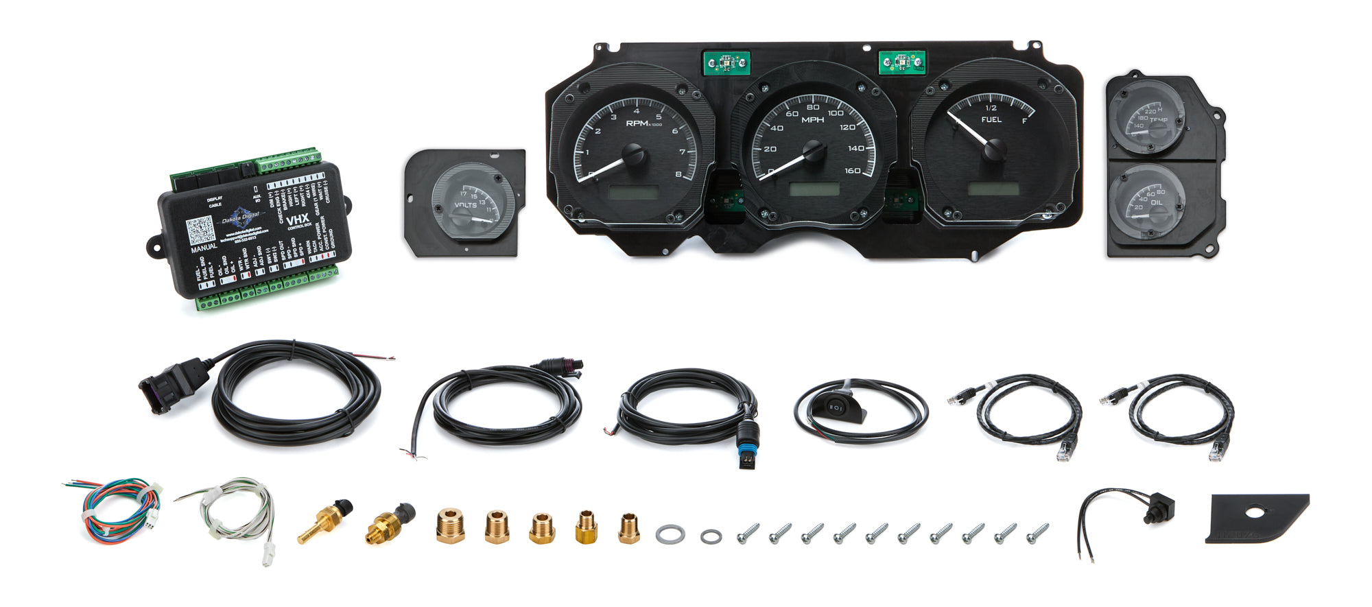 Dakota Digital VHX Series Gauge Kit - Fuel / OP / Speedometer / Tach / Volt / WT - Black Face - GM A-Body 1970-72