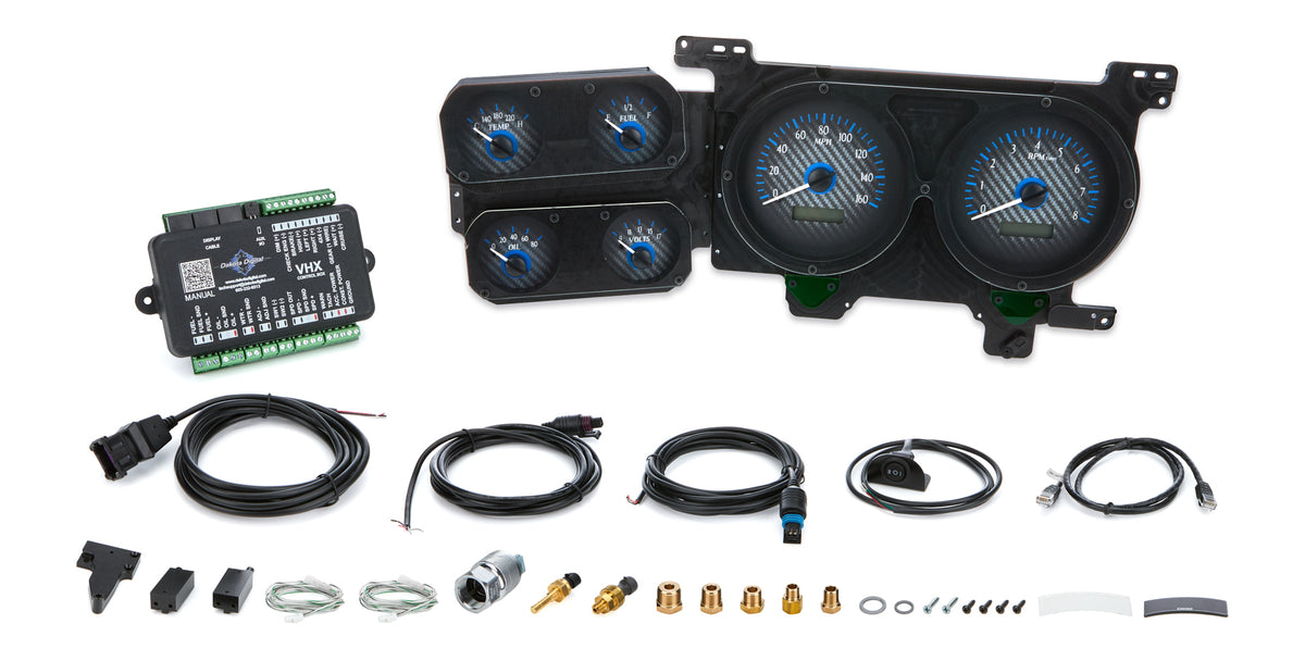 Dakota Digital VHX Series Gauge Kit - Fuel / OP / Speedometer / Tach / Volt / WT - Carbon Fiber / Blue Face - GM Fullsize Truck 1973-87