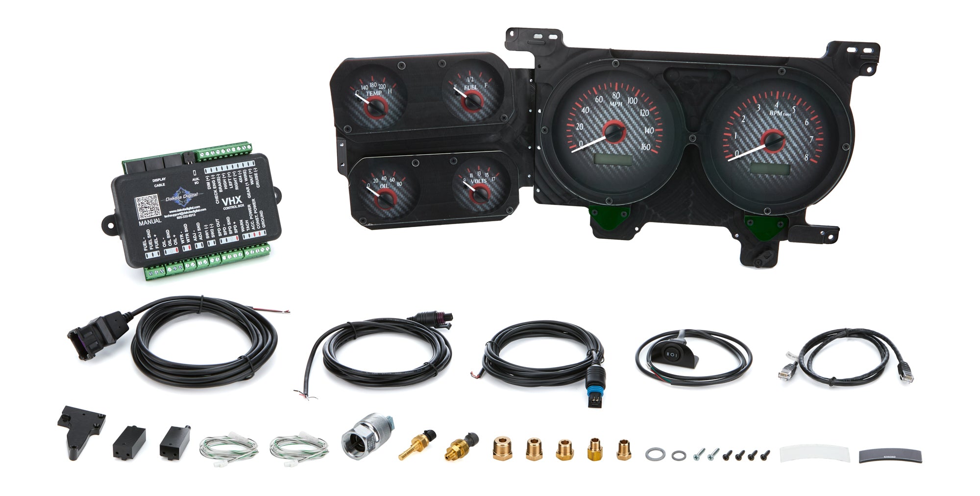 Dakota Digital VHX Series Gauge Kit - Fuel / OP / Speedometer / Tach / Volt / WT - Carbon Fiber / Red Face - GM Fullsize Truck 1973-87