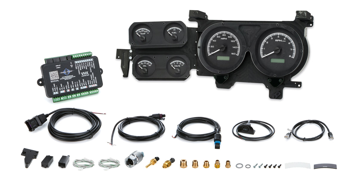 Dakota Digital VHX Series Gauge Kit - Fuel / OP / Speedometer / Tach / Volt / WT - Black Face - GM Fullsize Truck 1973-87 VHX-73C-PU-K-B