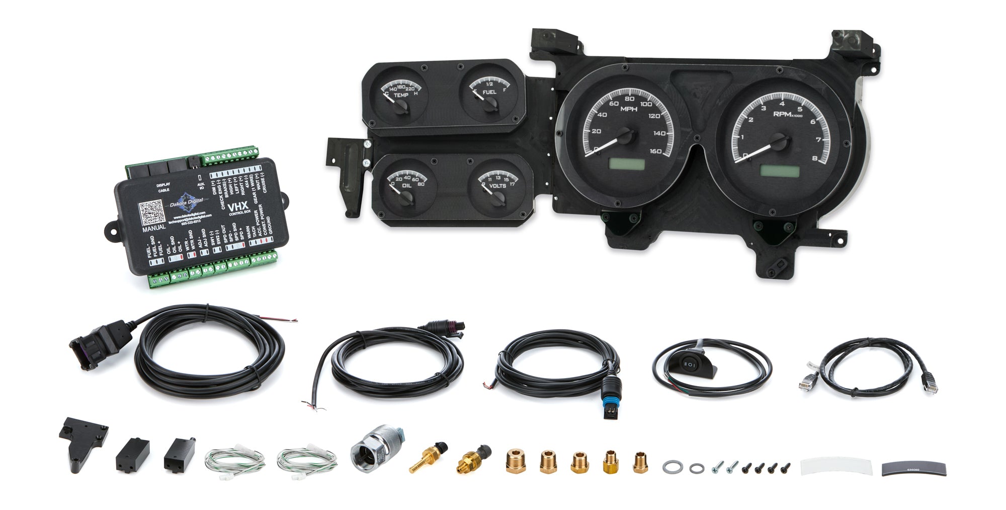 Dakota Digital VHX Series Gauge Kit - Fuel / OP / Speedometer / Tach / Volt / WT - Black Face - GM Fullsize Truck 1973-87 VHX-73C-PU-K-B
