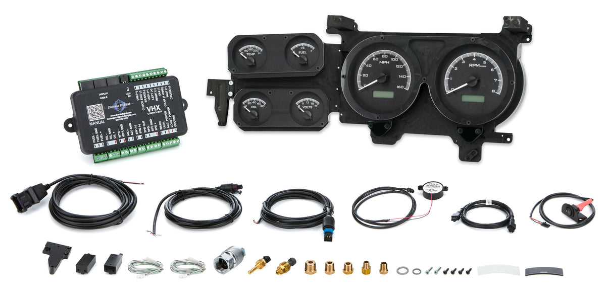 Dakota Digital VHX Series Gauge Kit - Fuel / OP / Speedometer / Tach / Volt / WT - Black Face - GM Fullsize Truck 1973-87 VHX-73C-PU-K-W