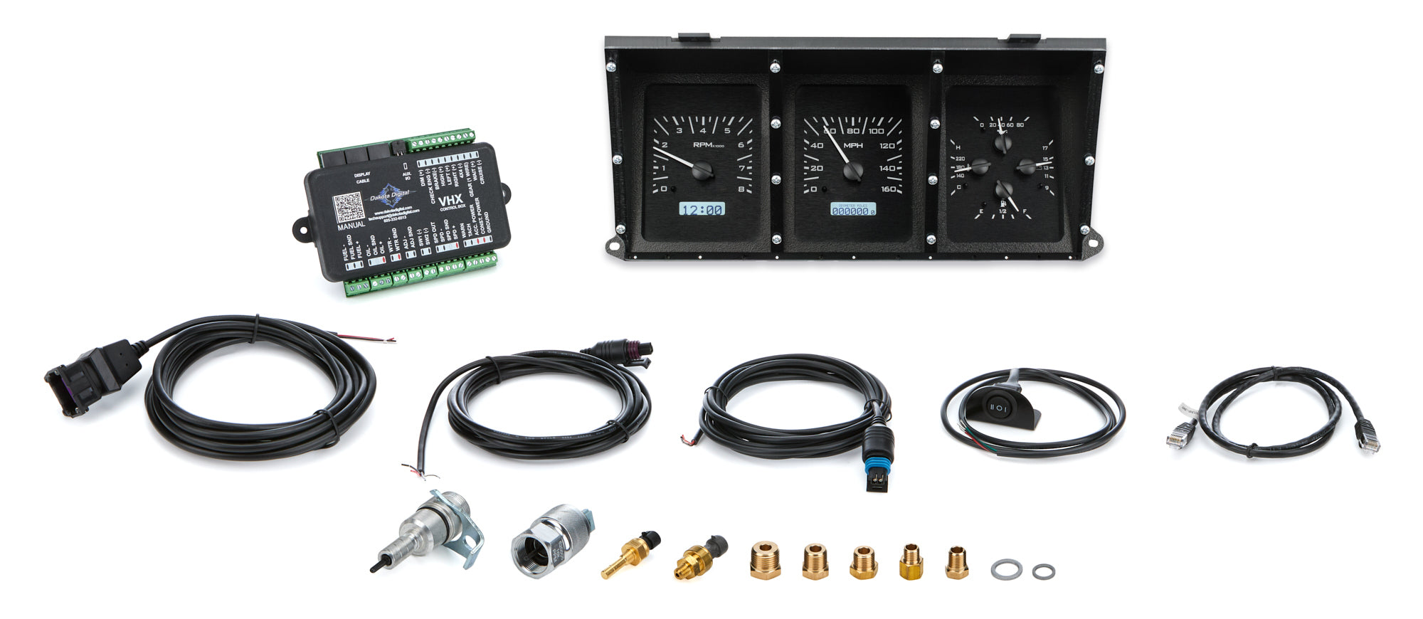 Dakota Digital VHX Series Gauge Kit - Fuel / OP / Speedometer / Tach / Volt / WT - Black Face - Ford Fullsize SUV / Truck 1973-79