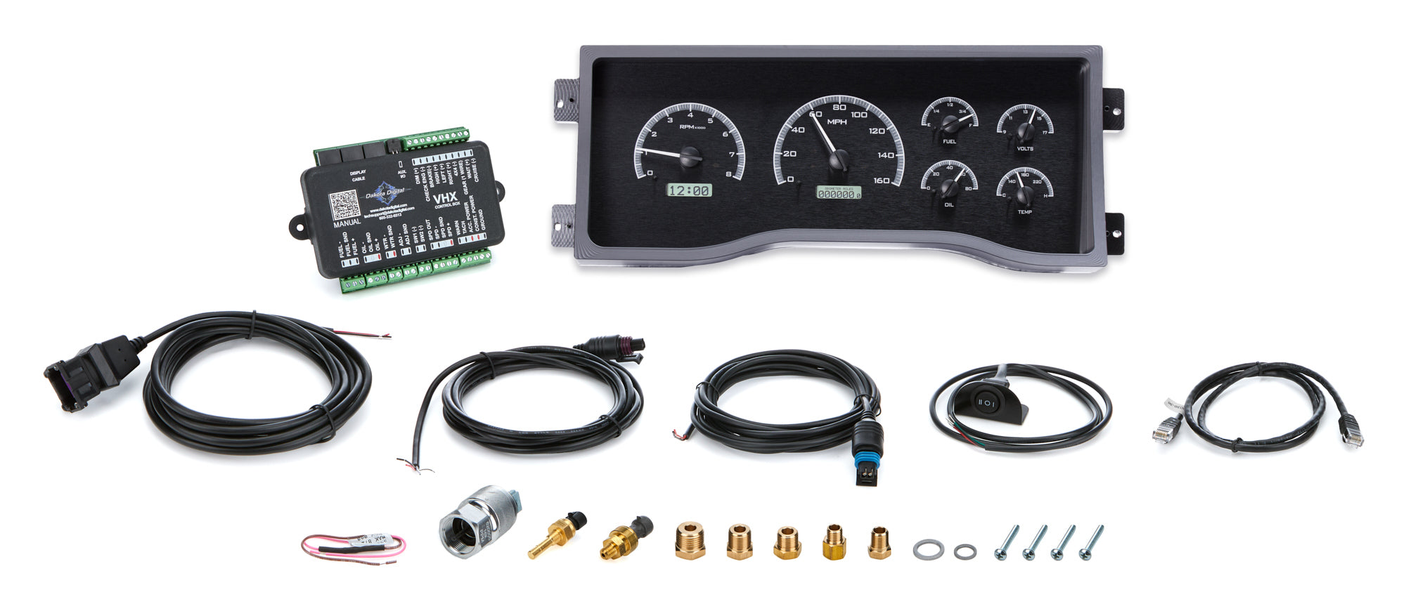 Dakota Digital VHX Series Gauge Kit - Fuel / OP / Speedometer / Tach / Volt / WT - Black Face - GM Fullsize SUV / Truck 1995-2000