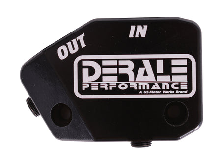 Derale Blockoff Oil Filter Adapter - 10 AN Female O-Ring Inlet and Outlet - Dual 1/8 in NPT Female Ports - Black - GM LS-Series 35611