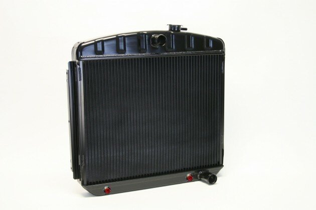 DeWitts Direct Fit Single Pass Aluminum Radiator - 22 in W x 21.25 in H x 3.25 in D - Auto Trans - Black - Chevy Fullsize Car 1955-57