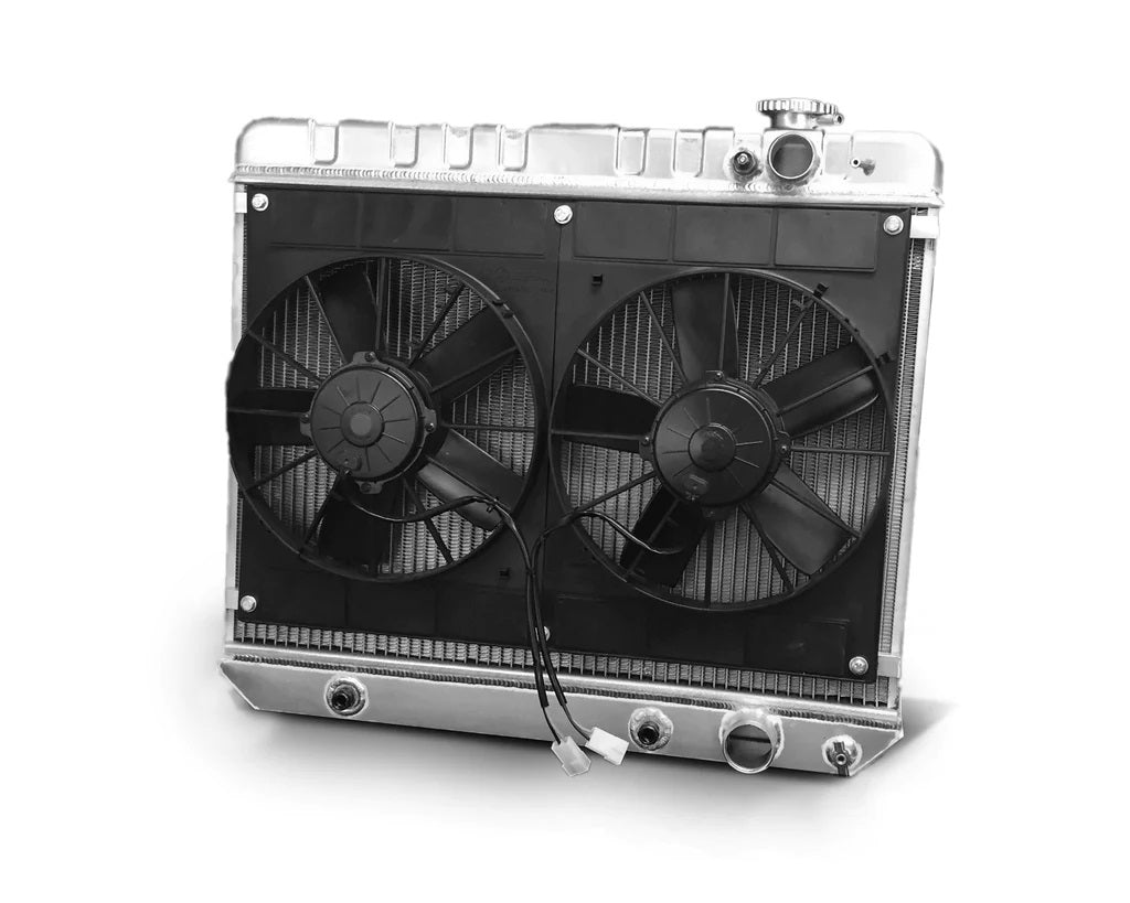 DeWitts LSX Conversion Aluminum Radiator & Fan Kit - 28 in W x 18.5 in H x 3.25 in D - Auto Trans - GM X-Body 1973-74