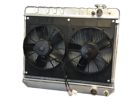 DeWitts LSX Conversion Aluminum Radiator & Fan Kit - 28 in W x 18.5 in H x 3.25 in D - Manual Trans - GM X-Body 1973-74