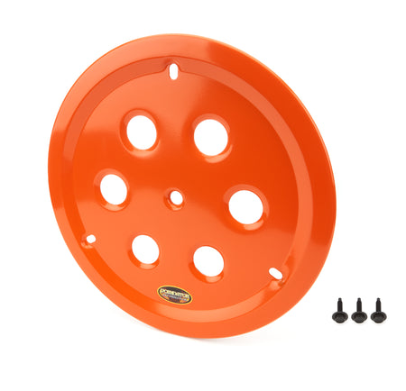 Dominator Aluminum Bolt-On Vented Center Hole Mud Cover - Orange - 15 in Wheels