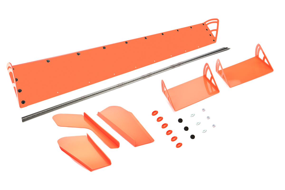 Dominator Dirt Late Model Spoiler - 72 x 8 in - Adjustable - 2-Piece - Plastic - Fluorescent Orange - Dirt Late Model