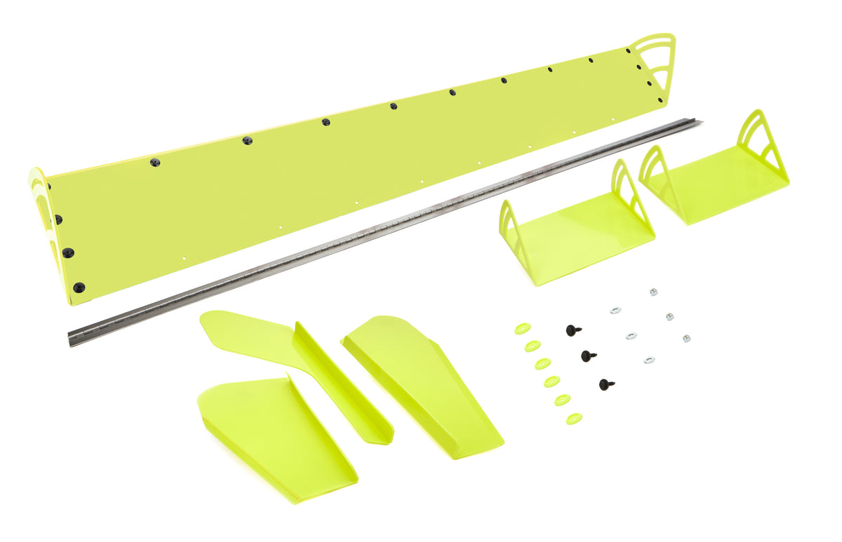 Dominator Dirt Late Model Spoiler - 72 x 8 in - Adjustable - 2-Piece - Plastic - Fluorescent Yellow - Dirt Late Model