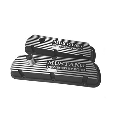 Scott Drake Classic Valve Covers - Black - Mustang Powered By Ford Logo - Ford Mustang 1964-72 (Pair)