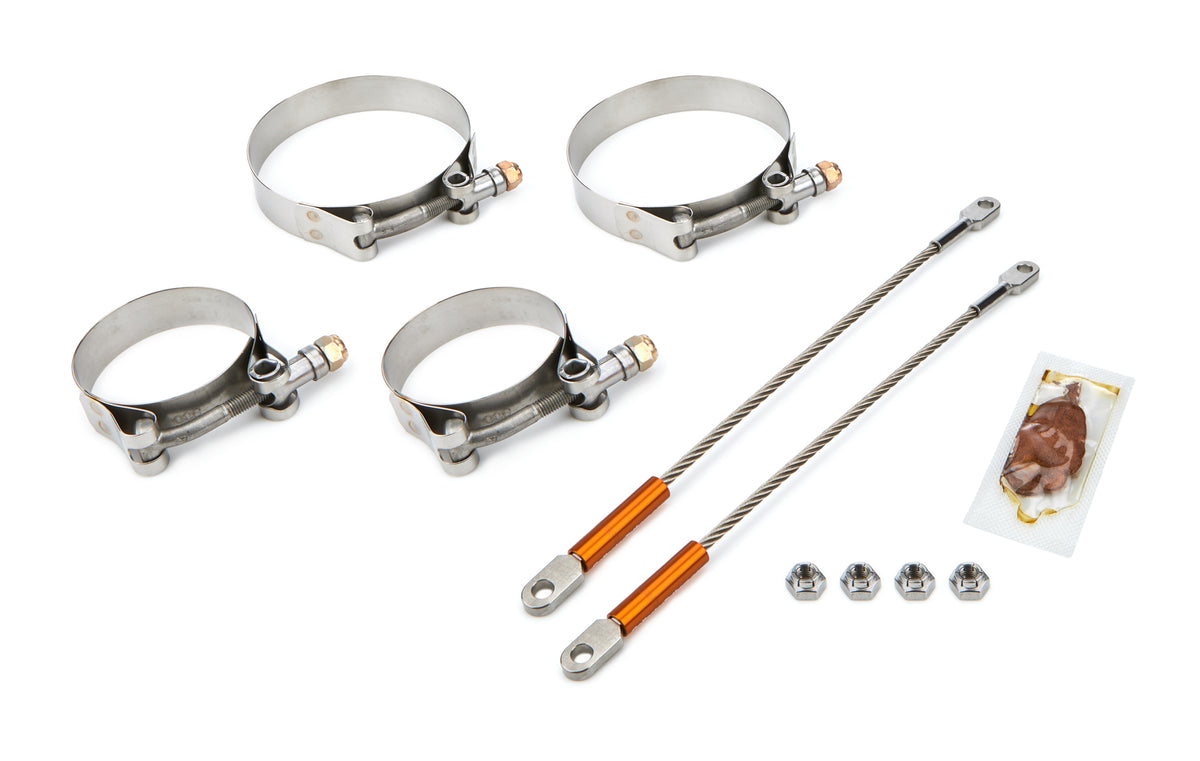 Drag Race Solutions Premium Collector Tethers - 10 in Cable - 2.25 in Primary Clamps - 3.5 in Collector Clamps - 