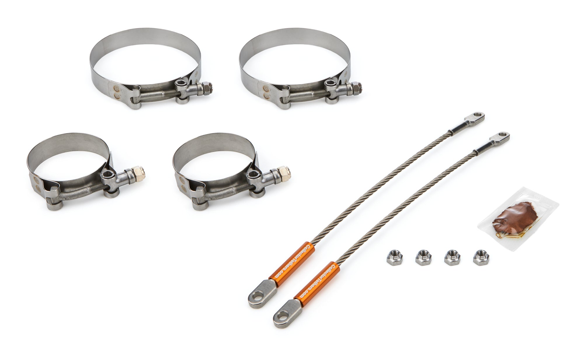 Drag Race Solutions Premium Collector Tethers - 10 in Cable - 2.375 in Primary Clamps - 4 in Collector Clamps - 