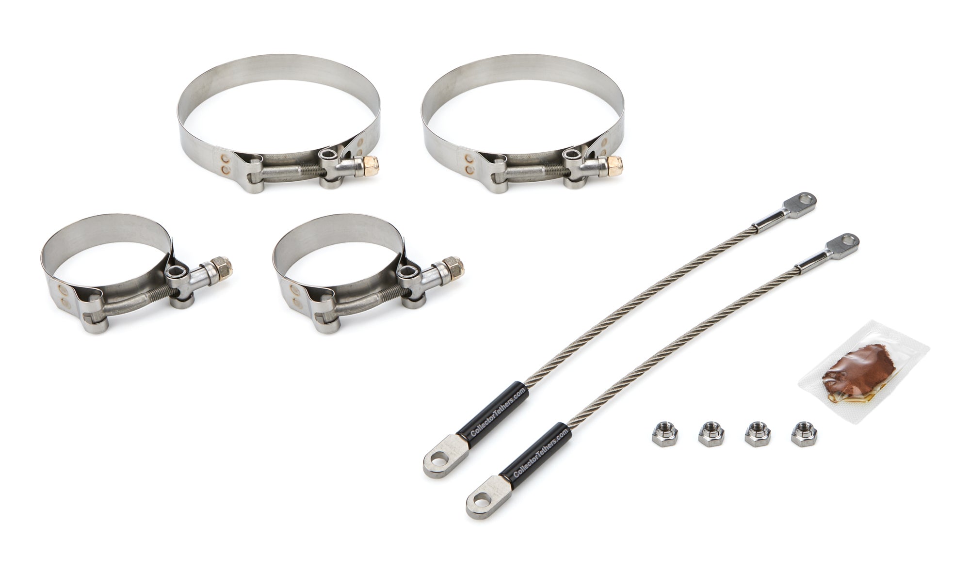 Drag Race Solutions Premium Collector Tethers - 10 in Cable - 2.375 in Primary Clamps - 4.5 in Collector Clamps - 