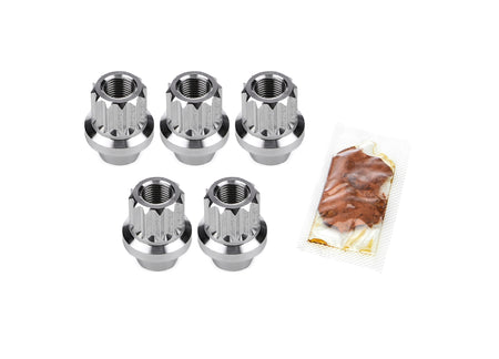 Drag Race Solutions Billet Aluminum Shank Lug Nut - 1/2-20 in Thread - 0.400 in Length Shank - Open End - 12 Point - Polished (Set of 5)