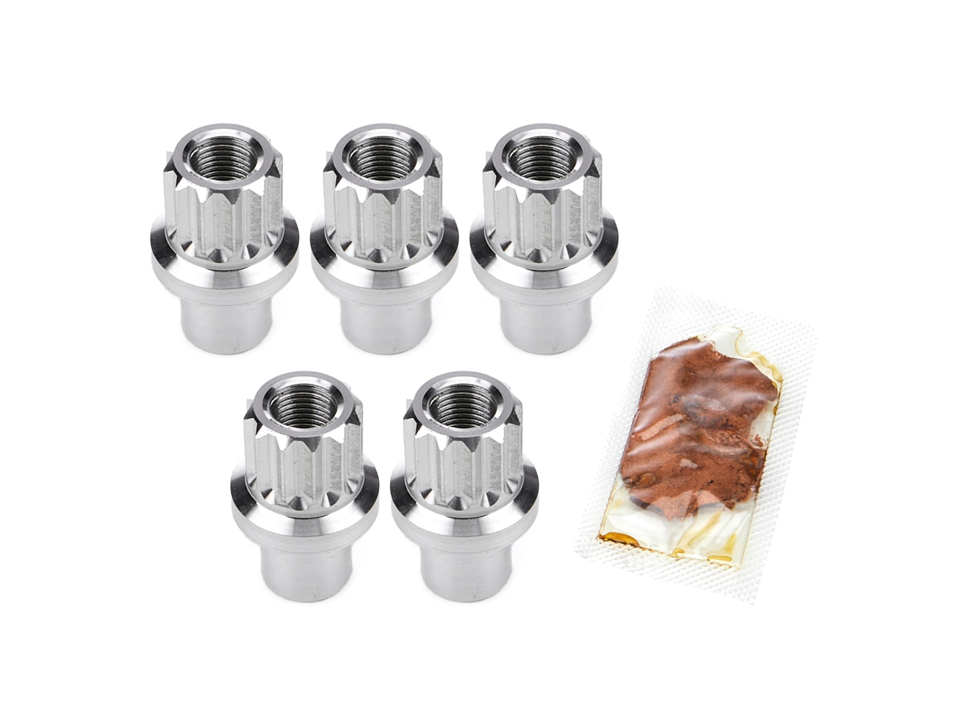 Drag Race Solutions Billet Aluminum Shank Lug Nut - 1/2-20 in Thread - 0.710 in Length Shank - Open End - 12 Point - Polished (Set of 5)