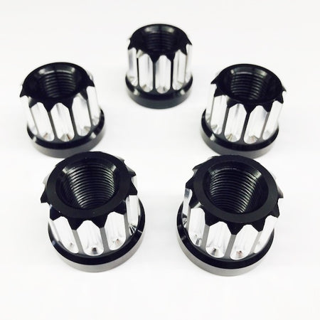 Drag Race Solutions Billet Aluminum Flat Lug Nut - 5/8-18 in Thread - Open End - 12 Point - Black / Silver Machined (Set of 5)