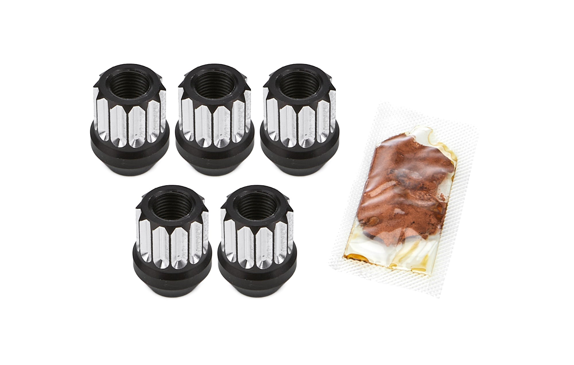 Drag Race Solutions Billet Aluminum Acorn Lug Nut - 1/2-20 in Thread - Open End - 12 Point - Black / Silver Machined (Set of 5)