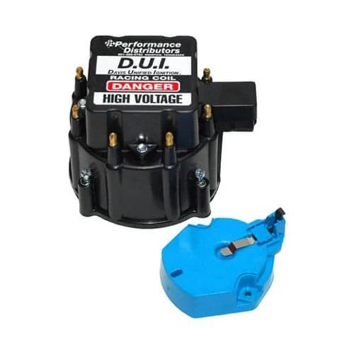 Performance Distributors D.U.I. Cap and Rotor Kit - HEI Style Terminal - Brass Terminals - Twist Lock - Black - Non-Vented - Chevy V8