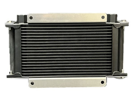 Fluidyne E-Line Stacked Plate Oil Cooler - 13 x 9.25 x 2 in - 10 AN Female O-Ring Inlet / Outlet - Black