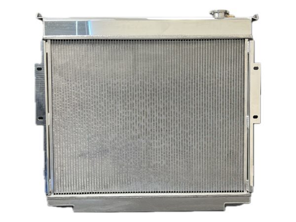 Fluidyne Aluminum Radiator - 33.75 in W x 30.875 in H x 3 in D - Right Side Inlet - Left Side Outlet - Polished - Ford Fullsize Truck 1983-94