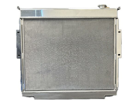 Fluidyne Aluminum Radiator - 33.75 in W x 30.875 in H x 3 in D - Right Side Inlet - Left Side Outlet - Polished - Ford Fullsize Truck 1983-94