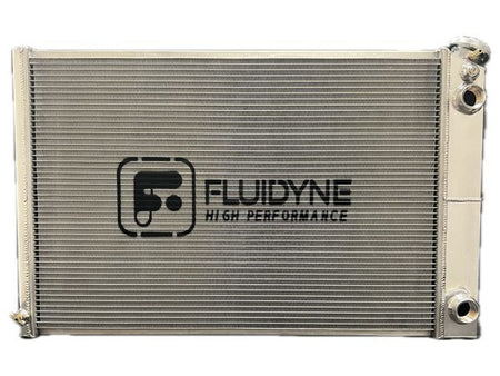 Fluidyne Aluminum Dual Pass Radiator - 33 in W x 20.25 in H x 3 in D - Right Side Inlet - Right Side Outlet - Polished - GM LS-Series - GM Fullsize Truck 1973-87