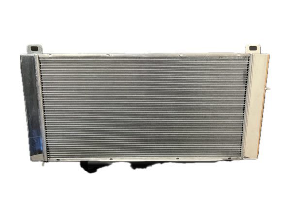 Fluidyne Aluminum Radiator - 41.6 in W x 21.4 in H x 5.9 in D - Left Side Inlet - Right Side Outlet - Polished - GM Fullsize Truck 1999-11