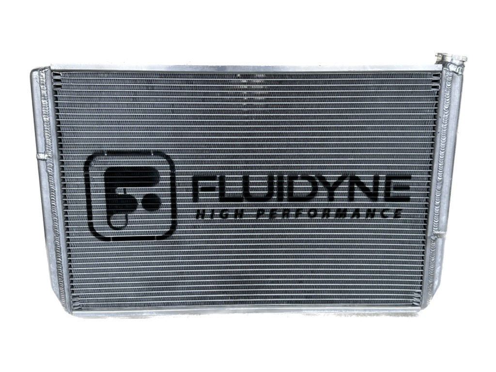 Fluidyne Aluminum Triple Pass Radiator - 28.875 in W x 18 in H x 2 in D - Right Side Inlet - Left Side Outlet - Chevy - Super Late Model RGM.SLM.CLOSED.TP