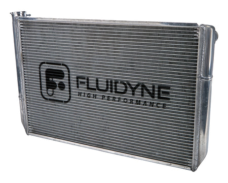 Fluidyne Aluminum Triple Pass Radiator - 28.875 in W x 18 in H x 2 in D - Right Side Inlet - Left Side Outlet - Chevy - Super Late Model RGM.SLM.OPEN.TP