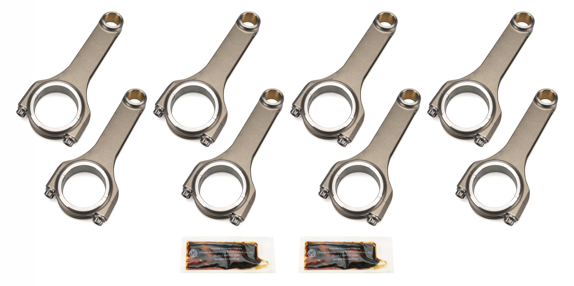 Dyer's H-Beam Connecting Rod - 6.125 in Long - Bushed - 7/16 in Cap Screws - Small Block Chevy (Set of 8)