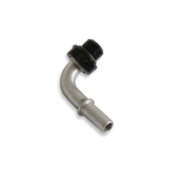 Earl's 90 Degree 3/8 in SAE Male Quick Disconnect to 6 AN ORB Stainless Fuel Line Adapter Fitting - Black