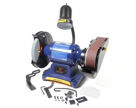 Eastwood 1/2 HP Bench Grinder and Belt Sander - 8 in Grinder - 2 x 28 Sanding Belt - Blue